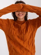 Swetry damskie - Sweter z warkoczami jasny brązowy casual dekolt półgolf rękaw długi - miniaturka - grafika 1