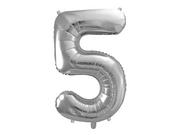 Balony i akcesoria - PartyDeco Balon foliowy cyfra 5, 34", srebrna FB1M-5-018 - miniaturka - grafika 1