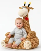 Fotele i pufy dla dzieci - Brązowy fotelik dziecięcy pluszowy żyrafa - Almada - miniaturka - grafika 1