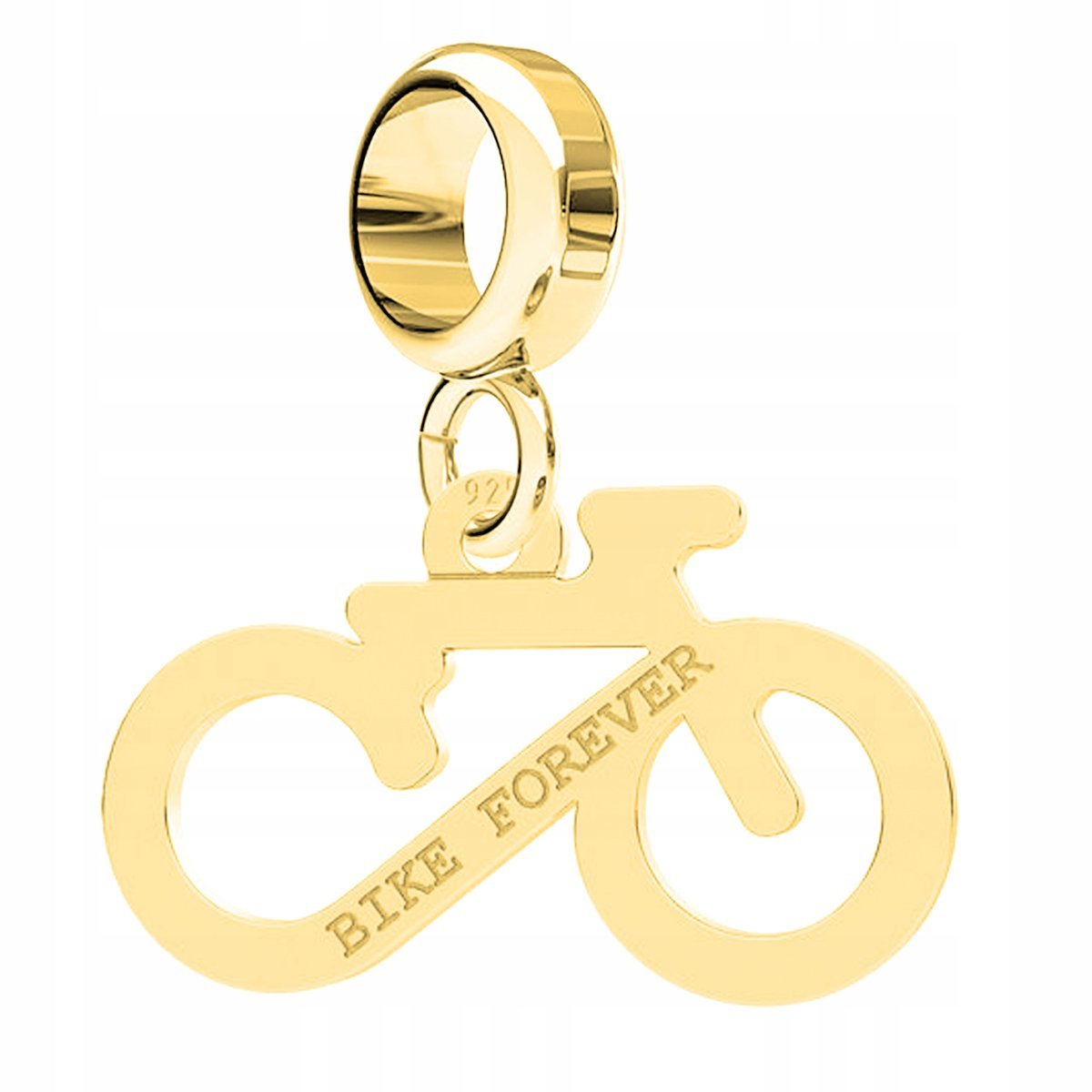 Charms Złoty Rower z Grawerem Blaszka Rowerek Bike Forever SREBRO 925