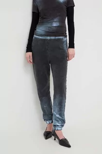 Spodnie damskie - Diesel spodnie dresowe bawełniane kolor szary z nadrukiem - grafika 1