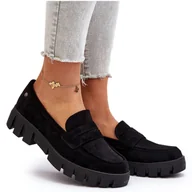 Mokasyny damskie - Vinceza Damskie Mokasyny Eko Zamszowe Czarne Seravisa - miniaturka - grafika 1