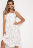 Sukienki - Biało-Różowa Rozkloszowana Sukienka w Drobne Kwiaty na Cienkich Ramiączkach Reteri - miniaturka - grafika 1