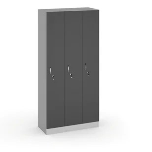 B2B Partner Drewniana szafa ubraniowa trzydrzwiowa, 1900 x 900 x 420 mm, szary/antracyt 284508 - Szafy biurowe - miniaturka - grafika 1