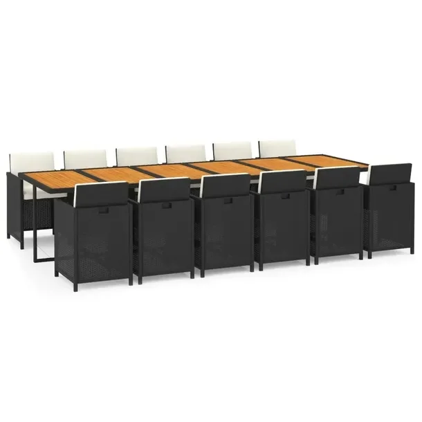 Zestaw ogrodowy z polirattanu czarno-brązowy, stół 331x107x74 cm, 12 krz