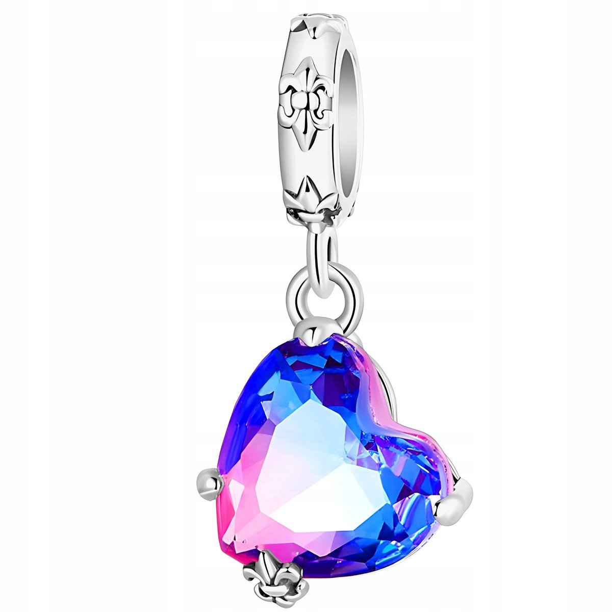 Charms Srebrny Duże Kryształowe Lśniące Niebieskie Serce Love SREBRO 925