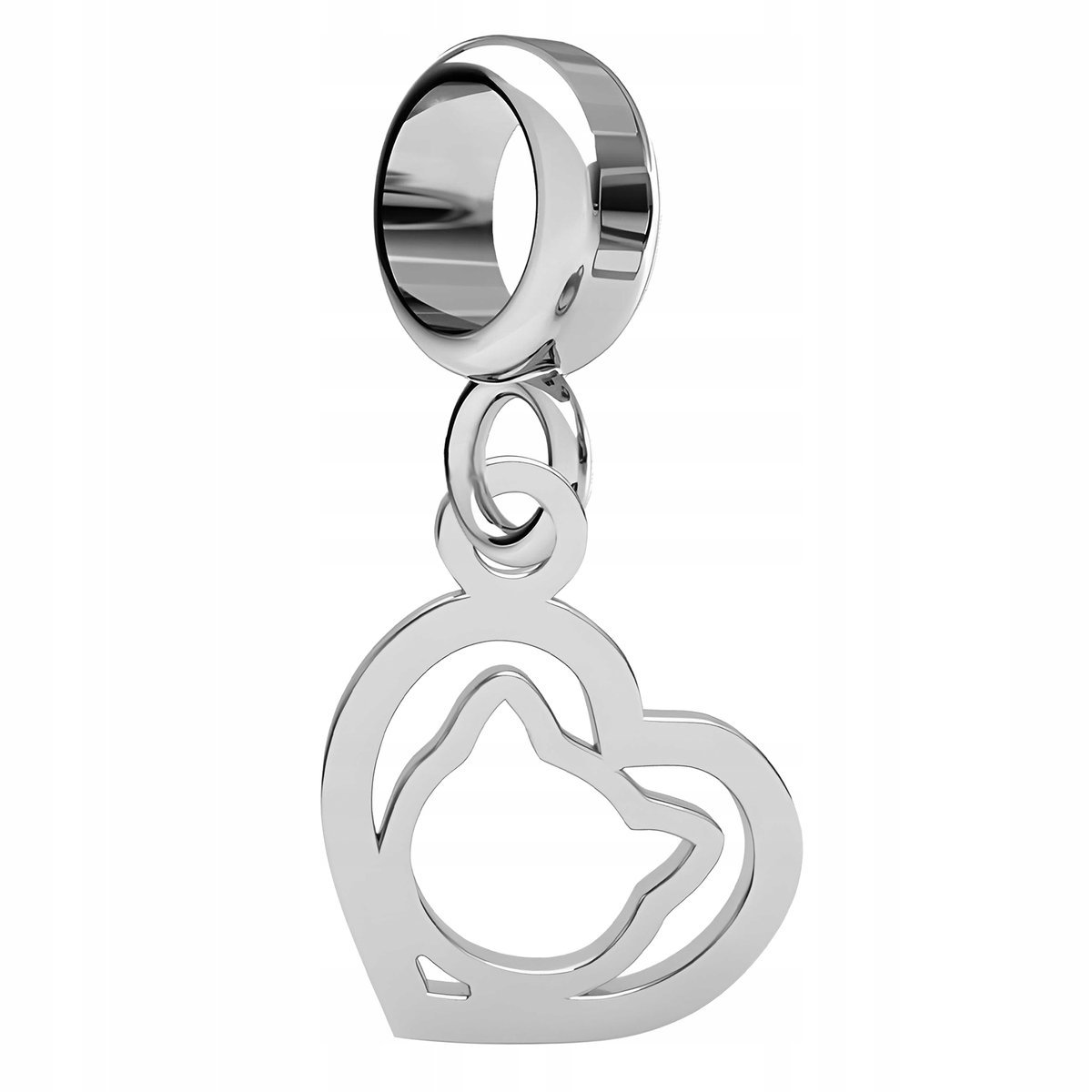 Charms Srebrny Małe Serce z Kotem Kot Kotek Cat Serduszko Heart SREBRO 925