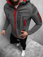 Kurtki męskie - KURTKA SOFTSHELL MĘSKA Z KAPTUREM SZARO-CZERWONA OZONEE JS/HH025/2B - Ozonee - miniaturka - grafika 1