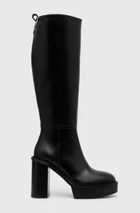 Tommy Hilfiger kozaki skórzane ELEVATED PLATEAU LONGBOOT damskie kolor czarny na słupku FW0FW07545 - Kozaki damskie - miniaturka - grafika 1