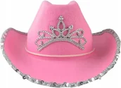 Stroje karnawałowe - Kapelusz Kowbojski Różowy Róż Z Koroną Kowbojka Lata 80 90 Przebranie - miniaturka - grafika 1