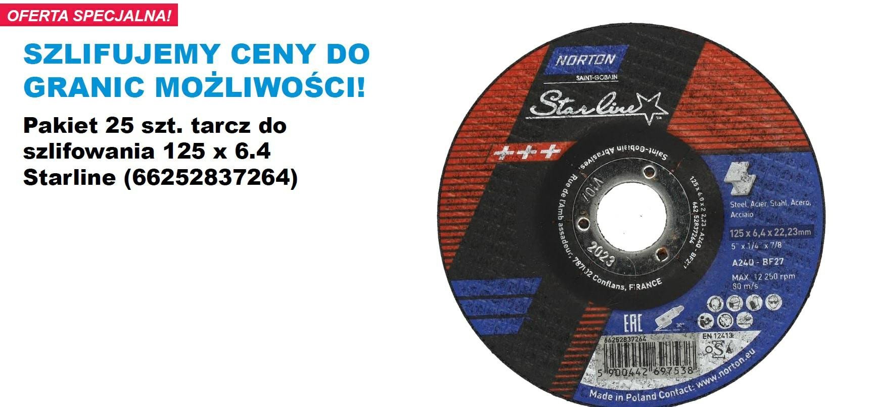 Symantec NORTON TARCZA DO SZLIFOWANIA STARLINE 125mm x 6,4mm A24Q-BF27 DO METALU /25szt.