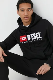 Diesel bluza bawełniana męska kolor czarny z kapturem z aplikacją - Bluzy męskie - miniaturka - grafika 1