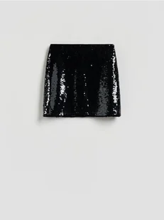 Reserved - Cekinowa spódnica mini - czarny - Spódnice - miniaturka - grafika 1