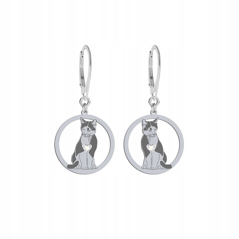 Kolczyki Srebrne Kot Domowy TUXEDO 925 Biżuteria Prezent Kobieta GRAWER