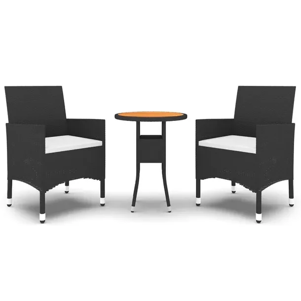 Zestaw ogrodowy czarny z drewnianym stołem 60 x 75 cm i ergonomicznymi krz