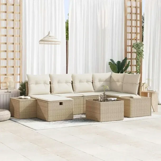 Zestaw Sof Sektorowych na Zewnątrz z Przechowywaniem, Beżowy, 70cm Głęb
