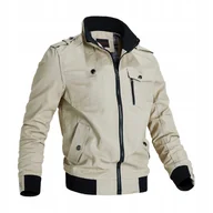 Kurtki męskie - KURTKA MĘSKA PRZEJŚCIOWA PILOTKA BAWEŁNIANA WIOSNA JESIEŃ BEŻOWA 015 - XL - miniaturka - grafika 1