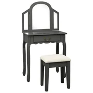 Toaletki - vidaXL Toaletka ze stołkiem, szara, 65x36x128 cm, drewno paulowni, MDF - miniaturka - grafika 1