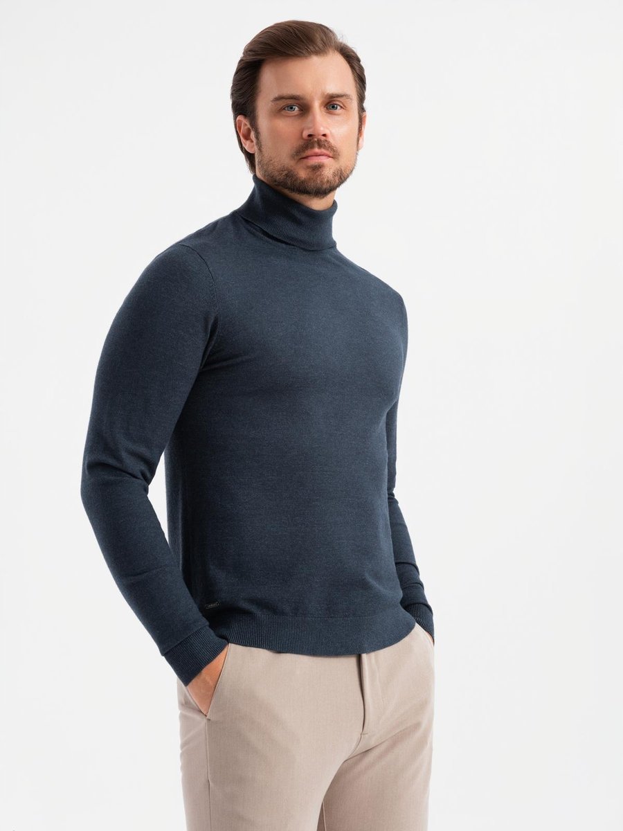 Męski granatowy golf z wiskozą wygodny elegancki V4 OM-SWTN-0127 r. XL