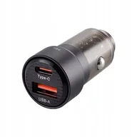 Ładowarki samochodowe - Ładowarka 12/24V, USB 30W + USB-C PD 45W, przezroczysta czarna - miniaturka - grafika 1