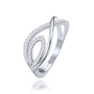 Pierścionki - MINET Luksusowy pierścien srebrny z białymi cyrkoniami wielkość 17 - miniaturka - grafika 1