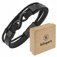 Bransolety męskie - Bransoletka męska skórzana czarna nieskończoność stal chirurgiczna BLINGART - miniaturka - grafika 1