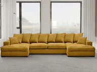 Narożniki - Sofa w kształcie U GABON narożnik z funkcją spania tkanina Zoom żółty - miniaturka - grafika 1