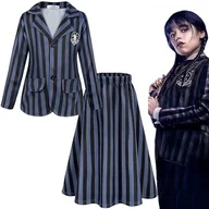 Stroje karnawałowe - PRZEBRANIE WEDNESDAY ADDAMS KOSTIUM MUNDUREK SZKOLNY STRÓJ HALLOWEEN 110 - miniaturka - grafika 1