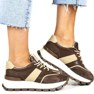 Półbuty damskie - DAMSKIE SNEAKERSY SKÓRZANE NA GRUBEJ PODESZWIE VINCEZA 41497 BRĄZOWE - miniaturka - grafika 1
