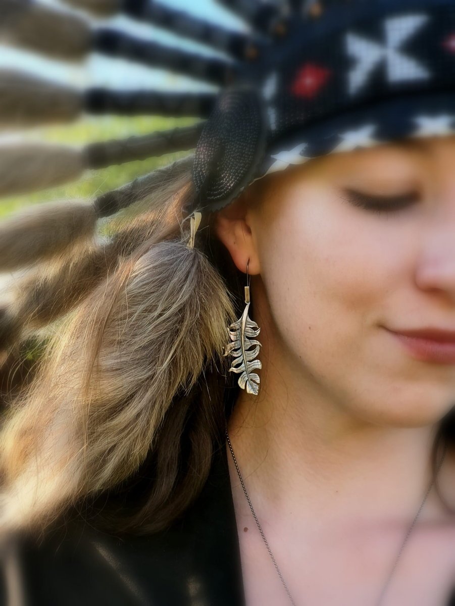 Pióra II szare bigle - kolczyki srebrne