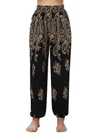 Spodnie damskie - Irevial Damskie spodnie haremki, styl hippie, bawełniane, plażowe, do jogi, pilatesu, letnie spodnie w stylu boho, spodnie rekreacyjne, z nadrukiem pawia, Czarny Cashew, XXL - miniaturka - grafika 1
