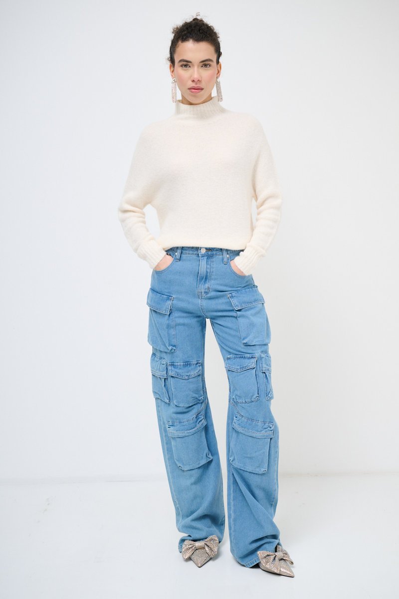 Spodnie Jeansowe Cargo - Niebieski M