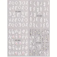 Ozdoby do paznokci - TEMU 5D Charms Koronki Kwiatowe Naklejki na paznokcie Mandala Liść Biała Róża Kwiatowe Płatki Eleganckie Paznokcie Art Polish Manicure Sliders Letnie - miniaturka - grafika 1