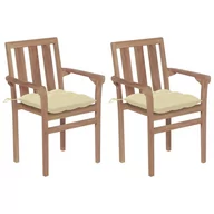 Fotele i krzesła ogrodowe - vidaXL Lumarko Krzesła ogrodowe, 2 szt., kremowe poduszki, lite drewno tekowe! 3062225 - miniaturka - grafika 1