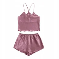 Piżamy damskie - damska PIŻAMA satynowa dwuczęściowa KOMPLET top spodenki lato ROZMIAR XL 10 - miniaturka - grafika 1