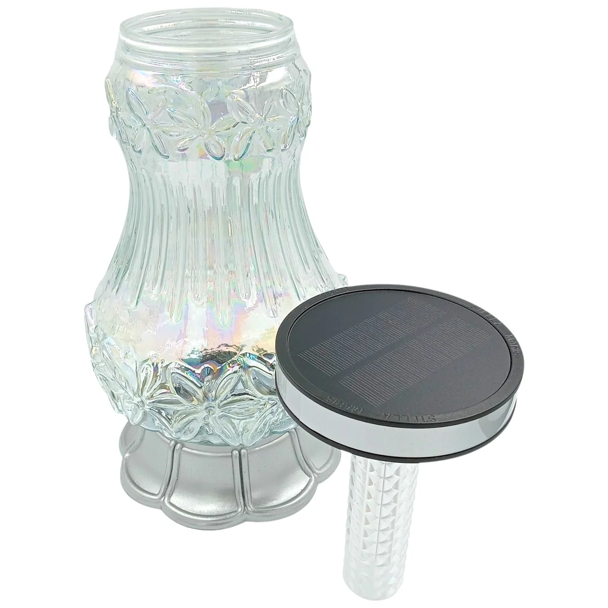 Znicz solarny szklany - lampa - srebrny - 31 cm