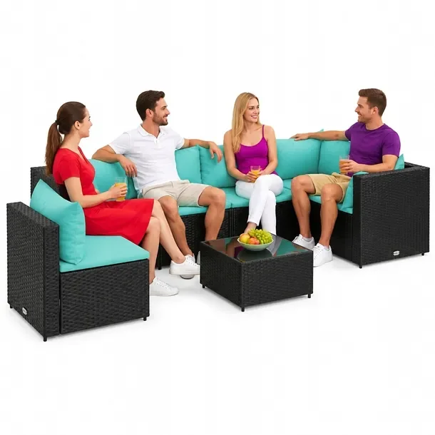 Zestaw mebli ogrodowych modułowy czarny rattan PE z poduszkami 63x63x57,5