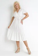 Sukienki - Biała Sukienka Rozkloszowana z Wiązanym Paskiem Firiel - miniaturka - grafika 1