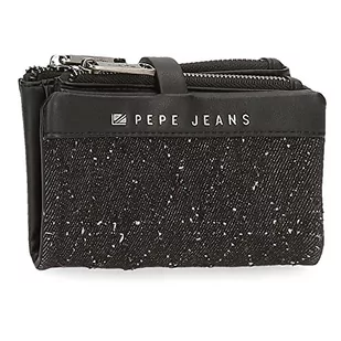 Pepe Jeans Daila Portfel z uchwytem na karty, czarny, 14,5 x 9 x 2 cm, bawełna, poliester i PU, czarny/biały, portfel z uchwytem na karty, czarny/biały, Portfel z uchwytem na karty - Portfele - miniaturka - grafika 1