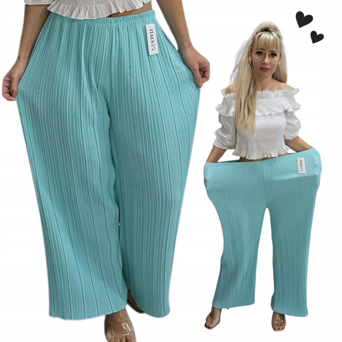 PLISOWANE SPODNIE Z SZEROKĄ NOGAWKĄ luźne cienkie palazzo 54 56 7XL 8XL