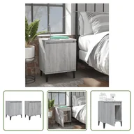 Szafki nocne - The Living Store Szafka nocna z metalowymi nogami szara Sonoma 40x30x50 cm - miniaturka - grafika 1