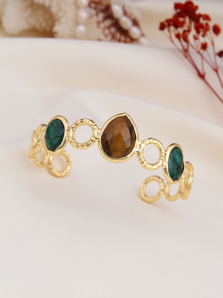 L'Atelier de Gaia Pozłacana bransoletka z tygrysim okiem i agatem