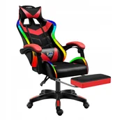 Fotele gamingowe - FOTEL LED z MASAŻEM pleców GAMINGOWY komputerowy OBROTOWY gracza +PODNÓŻEK! - miniaturka - grafika 1