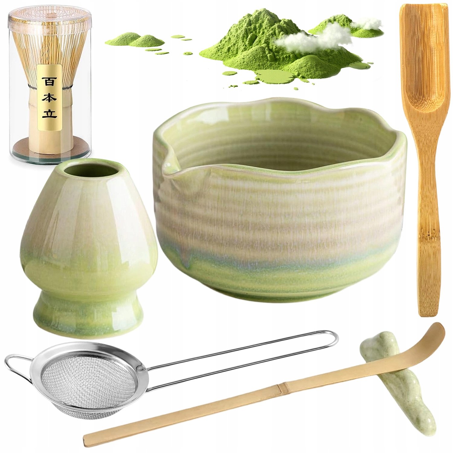 Zestaw Do Herbaty Matcha 7-ELEMENTOWY Bambusowy Z Ceramiką Miotełka