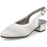 Czółenka - Czółenka damskie Rieker 47066 letnie z odkrytą piętą białe skórzane-37 - miniaturka - grafika 1