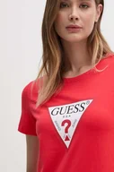 Koszulki sportowe damskie - Guess t-shirt bawełniany kolor czerwony - miniaturka - grafika 1