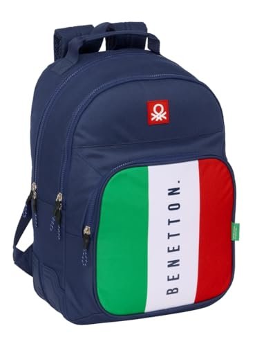 Safta BENETTON FLAG plecak szkolny dla dzieci, idealny dla dzieci w różnym wieku, wygodny i wszechstronny, jakość i wytrzymałość, 32 x 15 x 42 cm, Granatowy, M, Casual
