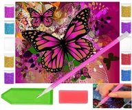 Zabawki kreatywne - Haft diamentowy OBRAZ duży 40x30 MOTYLE motylki zabawki kreatywne plastyczne - miniaturka - grafika 1