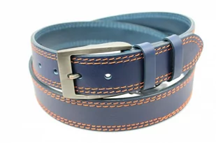 Pasek Męski Skórzany PAS-MAX (PL) Skóra Licowa EXTRA 40 mm Niebieski Z Podwójną Pomarańczową Nitką - Paski - miniaturka - grafika 4
