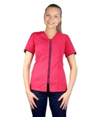 Odzież medyczna - Żakiet medyczny kosmetyczny na suwak amarant z lamówką granat 34 - miniaturka - grafika 1